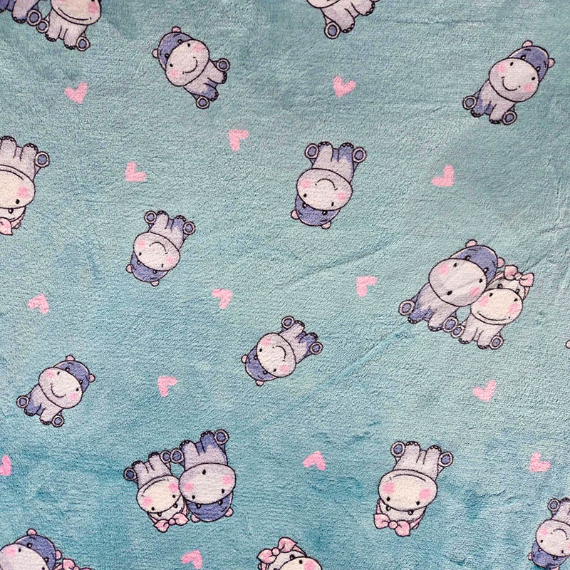 Wellness fleece - nijlpaardjes op aqua